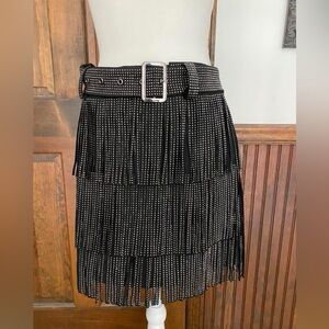 Black and rhinestone Fringe Skirt